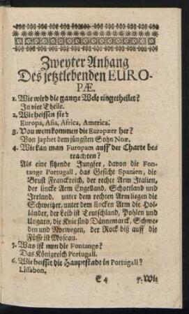 Zweyter Anhang. Des jetztlebenden EUROPAE.