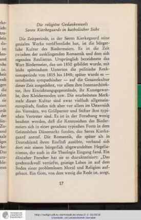 Die religiöse Gedankenwelt. Søren Kierkegaards in katholischer Sicht