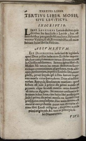 Tertius Liber Mosis, Sive Leviticus.