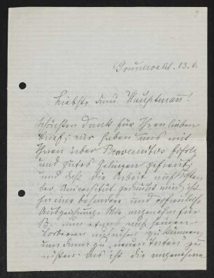 Brief von Hedwig Fischer an Margarete Hauptmann