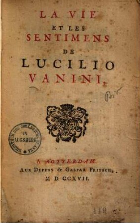 La Vie et les sentimens de Lucilio Vanini