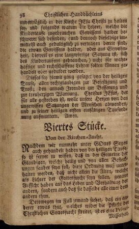 Viertes Stücke. Von der Kirchen-Zucht.