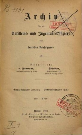 Archiv für die Artillerie- und Ingenieur-Offiziere des deutschen Reichsheeres. 87 = Jg. 44. 1880