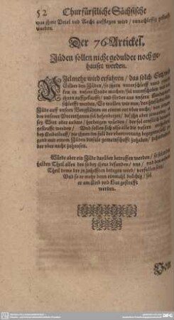 Der 76. Artickel. Jüden sollen nicht geduldet noch gehauset werden.