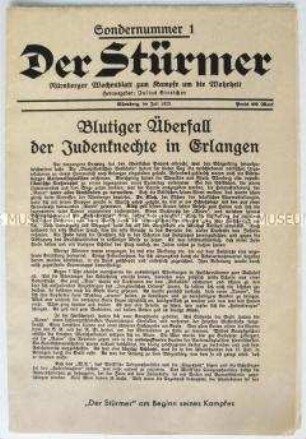 Sonderdruck des "Stürmer" mit Nachdrucken antisemitischer Beiträge aus diversen NS-Zeitungen aus den 20er Jahren