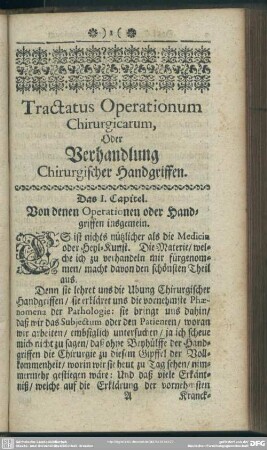 Tractatus Operationum Chirurgicarum, Oder Verhandlung Chirurgischer Handgriffen