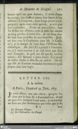 Lettre CXC. A la même. A Paris, Vendredi 19. Juin, 1675