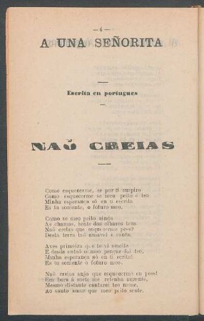 A una señorita : Escrita en portugués. - Naõ creias
