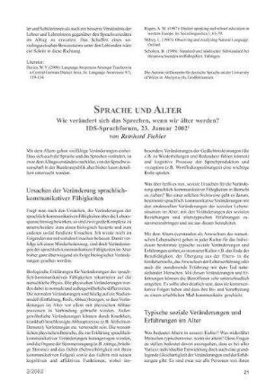Sprache und Alter : Wie verändert sich das Sprechen, wenn wir älter werden? IDS-Sprachforum, 23. Januar 2002