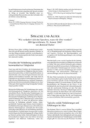 Sprache und Alter : Wie verändert sich das Sprechen, wenn wir älter werden? IDS-Sprachforum, 23. Januar 2002