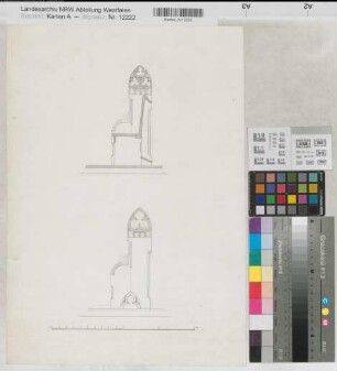 Soest (Soest) Wiesenkirche Gestühl Seitenansicht, Schnitt 2.H. 19.Jh. 1 : 10 47,5 x 33,5 Zeichnung Staatshochbauamt Soest