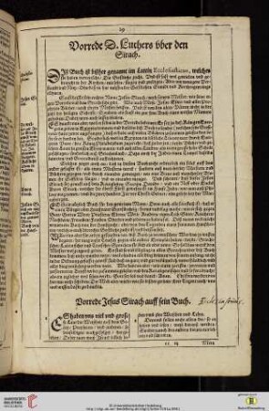 Vorrede Jesus Sirach auff sein Buch