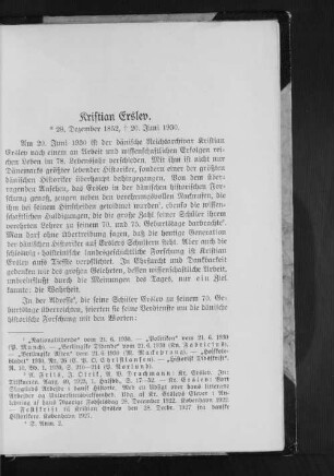 Kristian Erslev. : *28. Dezember 1852, +20. Juni 1930.