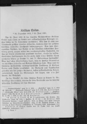 Kristian Erslev. : *28. Dezember 1852, +20. Juni 1930.