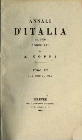 Annali d'Italia dal 1750, 12. Dal 1850 al 1854