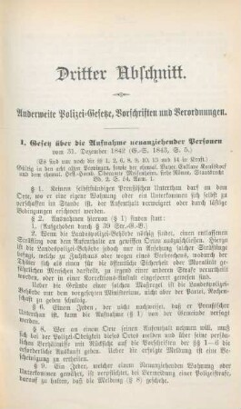 Dritter Abschnitt. Anderweite Polizei-Gesetze, Vorschriften und Verordnungen