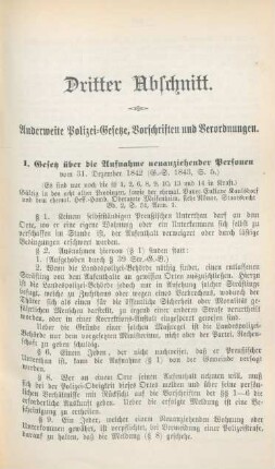 Dritter Abschnitt. Anderweite Polizei-Gesetze, Vorschriften und Verordnungen