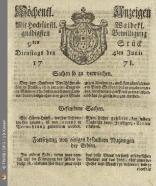 9tes Stück, Dienstags den 4ten Junii 1771