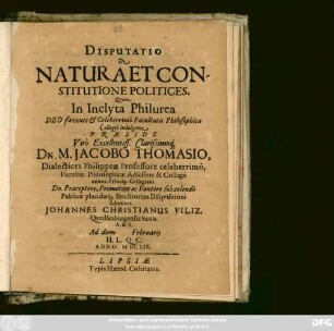 Disputatio De Natura Et Constitutione Politices