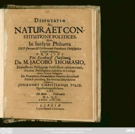 Disputatio De Natura Et Constitutione Politices