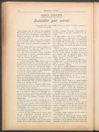 Crónica extranjera - Suicido por amor