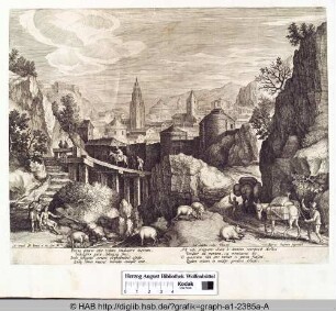 Stadt in einer Felslandschaft.