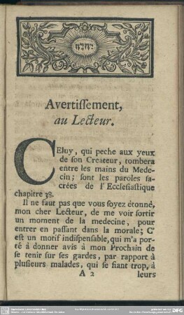 Avertissement au Lecteur