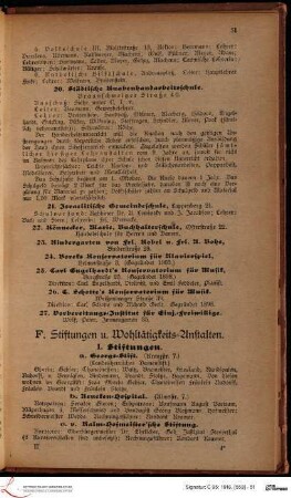 F. Stiftungen u. Wohltätigkeits-Anstalten.