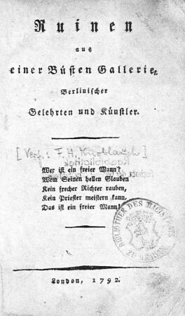 Ruinen aus einer Büsten Gallerie Berlinischer Gelehrten und Künstler