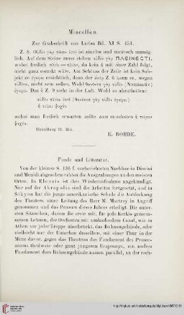 Funde und Litteratur