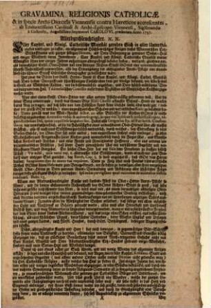 Gravamina Religionis Catholicæ & in specie Archi-Diœcesis Viennensis contra Hæreticos accrescentes