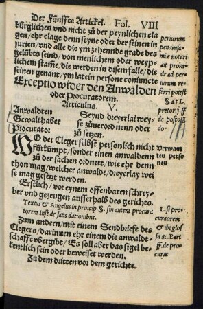 Exceptio wider den Anwalden oder Procuratorem. Articulus. V.