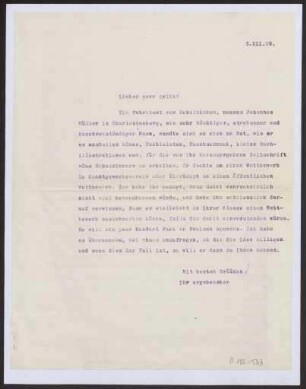 Schreiben an Emil Orlik (Brief)