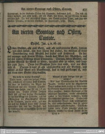 Am vieren Sonntage nach Ostern, Cantate. Epistel, Jac. 1. v. 16-21