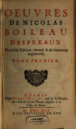 Oeuvres De Nicolas Boileau Despreaux. 1