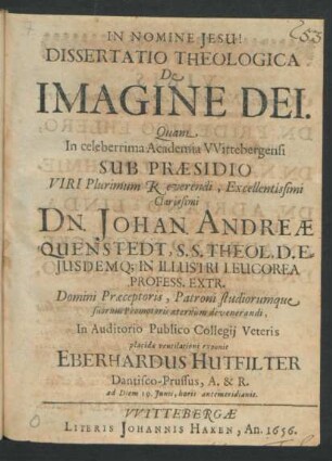 Dissertatio Theologica De Imagine Dei