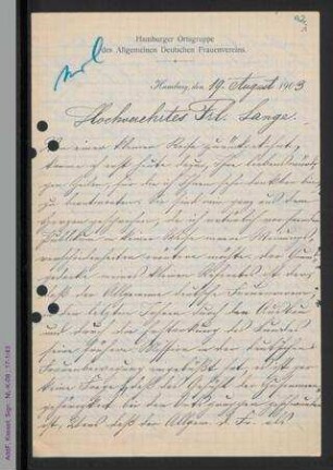 Brief von Julie Eichholz an Helene Lange