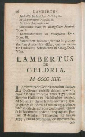 Lamberttus De Geldria. M CCCC XIX.