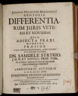 Centuria Differentiarum Iuris Veteris Et Novissimi
