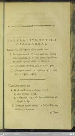 Tabula Synoptica Cassandrae