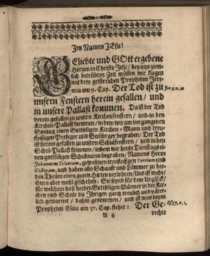 Im Namen Jesu; Leichen-Text; Eingang; Abhandlung.