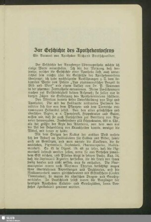 Zur Geschichte des Apothekenwesens