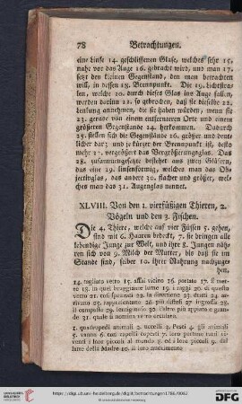 XLVIII. Von den I. vierfüßigen Thieren, 2. Vögeln und 3. Fischen