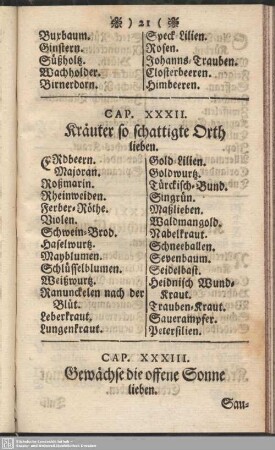 Cap. XXXIII. Gewächse die offene Sonne lieben