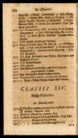 Classis XIV. Libri Incompacti rohe Materien
