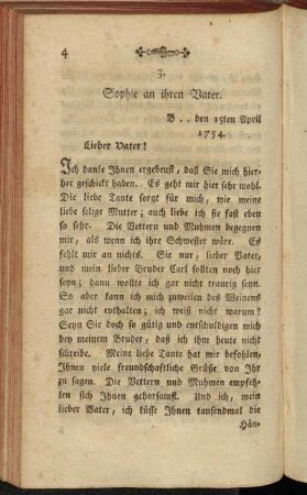 3. Sophie an ihren Vater. B .. den 15ten April 1754.