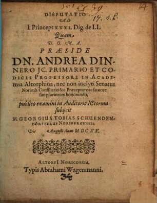 Disputatio Ad 1. Princeps XXXI. Dig., de LL