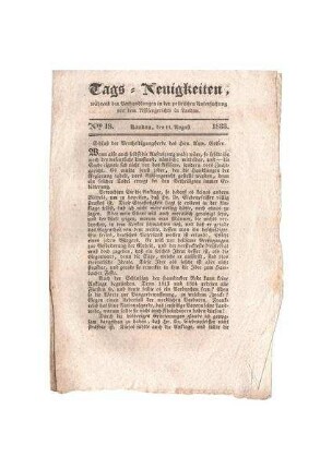 "Tags-Neuigkeiten No. 18; 11. August 1833