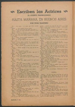 Escriben las Actrices : El cuento teatralizado - Hasta Manana, en Buenos Aires por Elsa Martínez