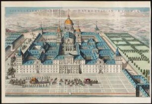 Ansicht des Real Sitio de San Lorenzo de El Escorial und Rückseite des Blattes, Spanien, Kupferstich, 1665 : Scenographia Fabricae S. Lavrentii in Escvriali. - [Amsterdam] : [Blaeu] , [bis 1662]. - 1 Ansicht : Kupferst. ; 75 x 47 cm // aus: Blaeu, Joan : Qvo Europae Liber XVII, Et Africa Continentvr. - Amstelaedami : Blaeu , 1662. - [2] Bl., XXV, 93 S., [26] Doppels., 165 S., [1] Bl., [13] Doppels. // (Geographiae Blavianae Volvmen ... ; 9)